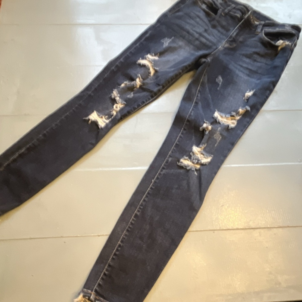 Judy Blue Skinny Jeans 7/28 Distressed Dark Wash Stretch Cuffed Hem Women